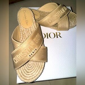 Dior Granville espadrille flat sandals in cream. Gently used.
